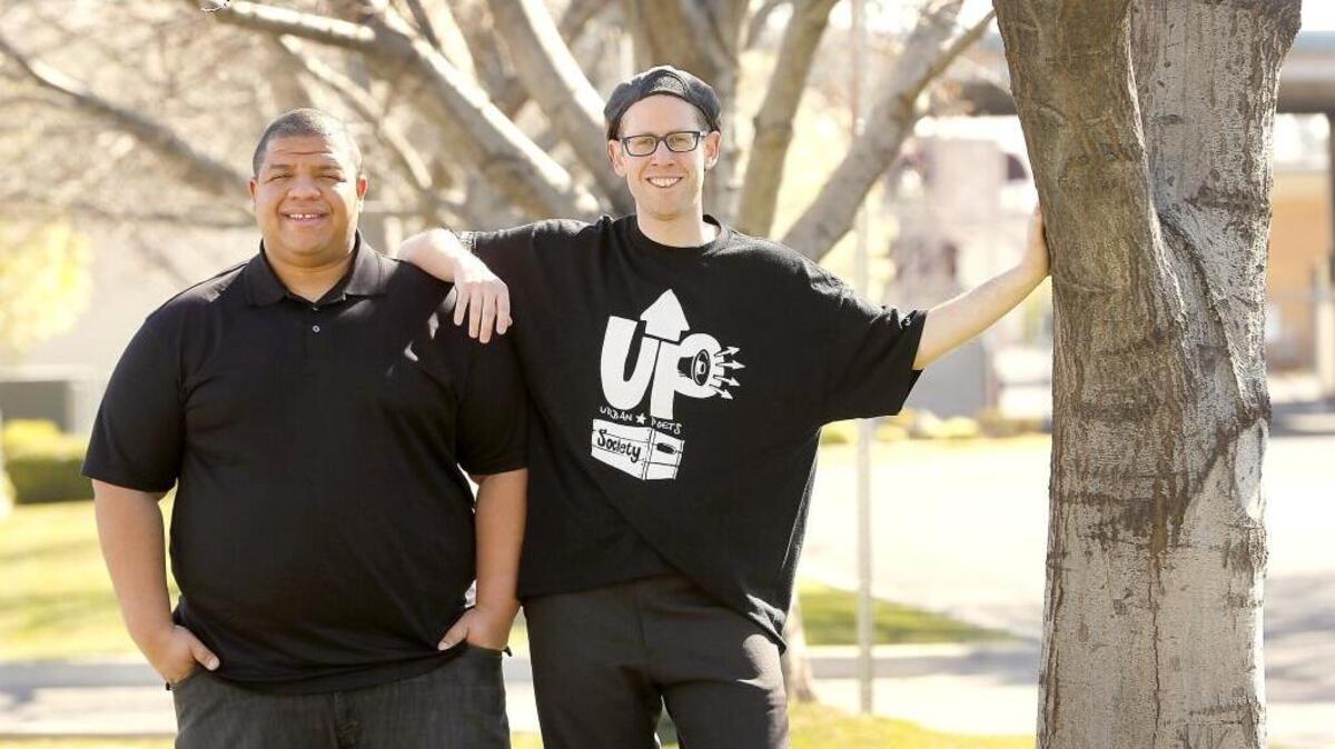 Jordan Chaney, left, founder of Urban Poets Society, and Justin Raffa, artistic director of Mid-Columbia Mastersingers, have organized a collaboration between their performing arts groups. They are performing together April 8 and 10 at the Uptown Theatre in Richland.