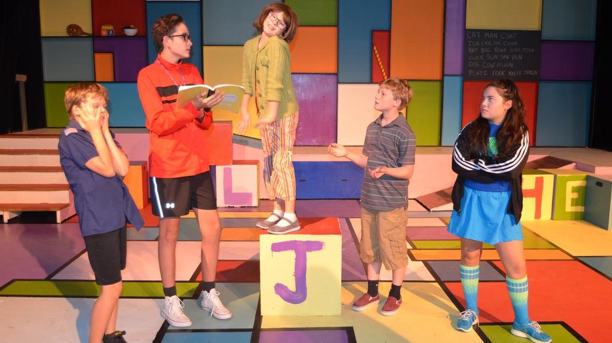 From left: Arlo McGowan, 12, Noah Manzanares, 13, Lola Eden, 10, Peter Wilhelm, 10, and Hayley Lawrence, 15, all star in the Junie B. Jones play that starts on Oct. 7 and continues through the month. The play follows the struggles of an elementary school student.