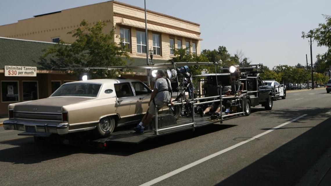 Scenes from August 2013 on the set of ‘Hello My Name is Frank’ in Kennewick. This process trailer allows filming of the actors in a moving car without needing the actors to drive.