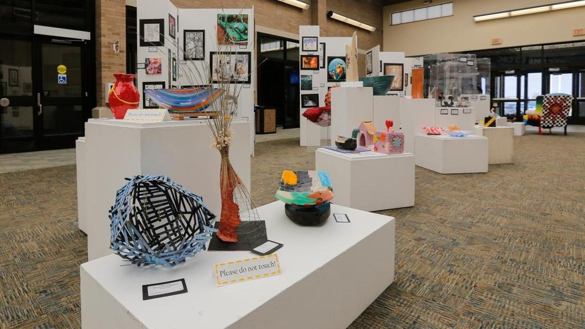 The 45th Annual Educational Service District 123 High School Art Show is on display at Columbia Basin College inside of Gjerde Center Atrium (the H building) in Pasco through March 2. All of the art was made by Mid-Columbia student and is being judged; three scholarships will be awarded. The art show is free and open to the public.