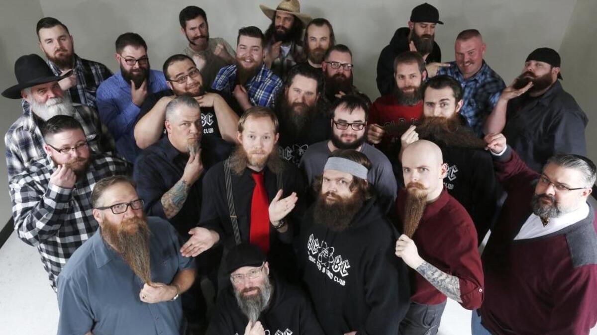 
Members of the Atomic City Beard Club pose for a group photo earlier this year. The club’s Atomic Beard & Moustache Competition is Oct. 17 in Richland.
