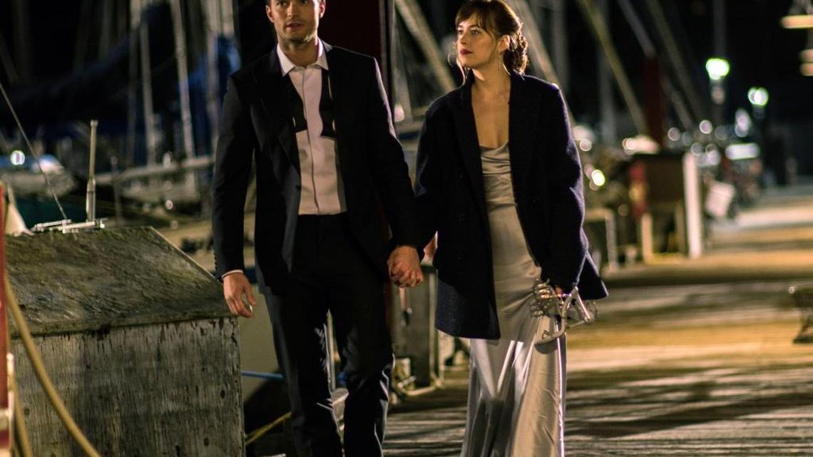 Dakota Johnson plays Anastasia Steele and Jamie Dornan plays Christian Grey in “Fifty Shades Darker.”