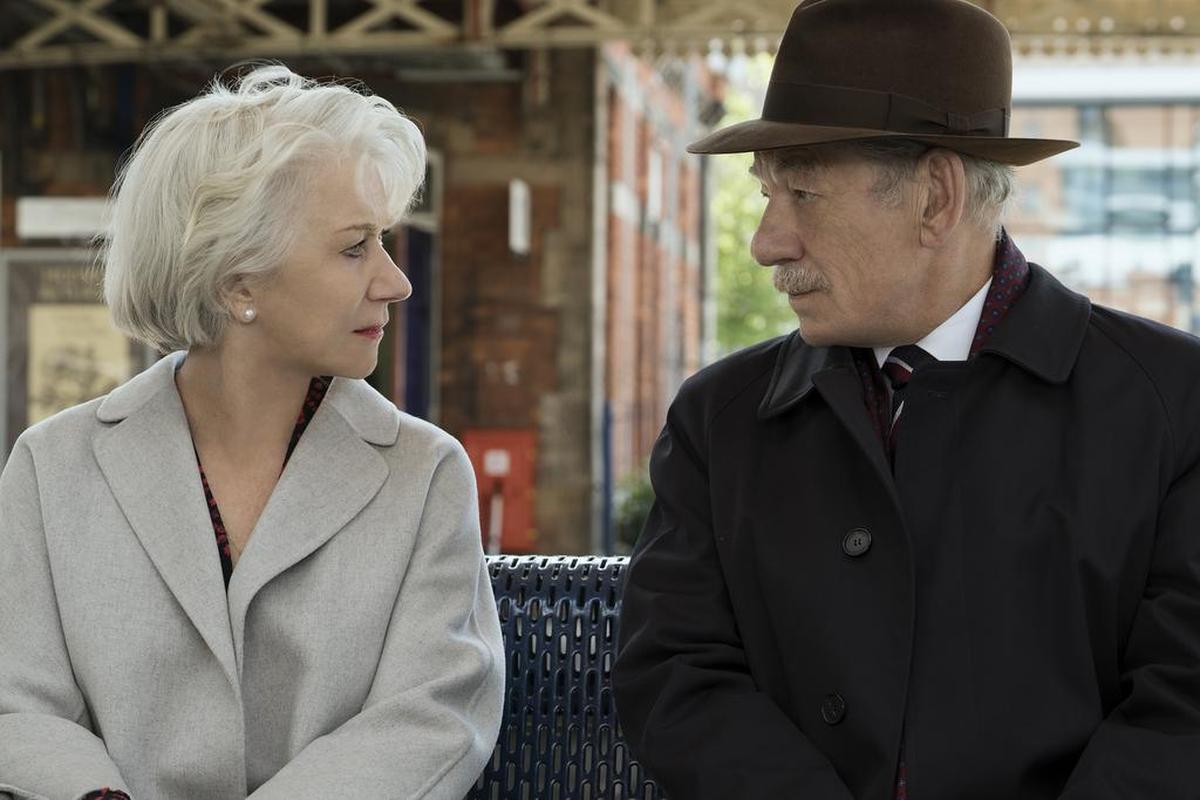 This image released by Warner Bros. Pictures shows Ian McKellen, right, and Helen Mirren in a scene from “The Good Liar.”