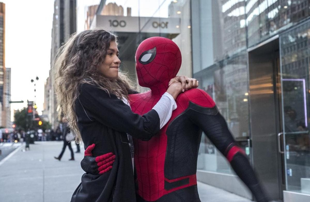 Zendaya, left, and Tom Holland in a scene from "Spider-Man: Far From Home."