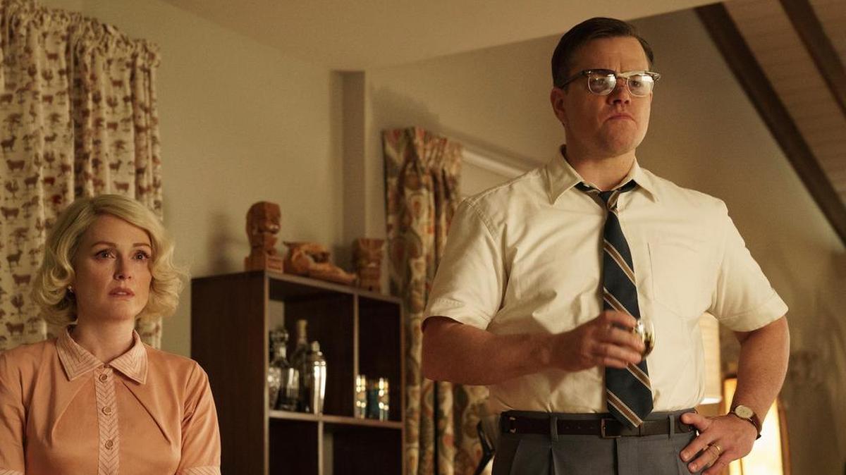 Julianne Moore, left, and Matt Damon click in “Suburbicon,” a film that’s classic Coen brothers influenced by the personality of director George Clooney.