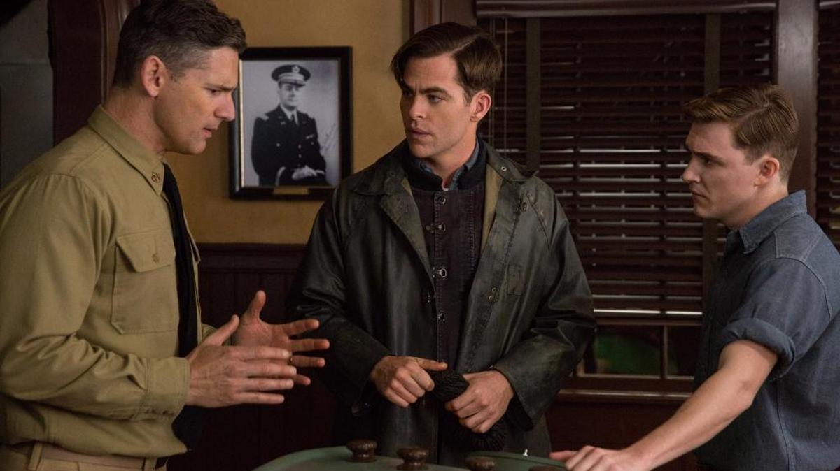 Eric Bana, from left, Chris PIne and Kyle Gallner appear in a scene from “The Finest Hours,” a heroic action-thriller based on the true story of the most daring rescue in the history of the Coast Guard.