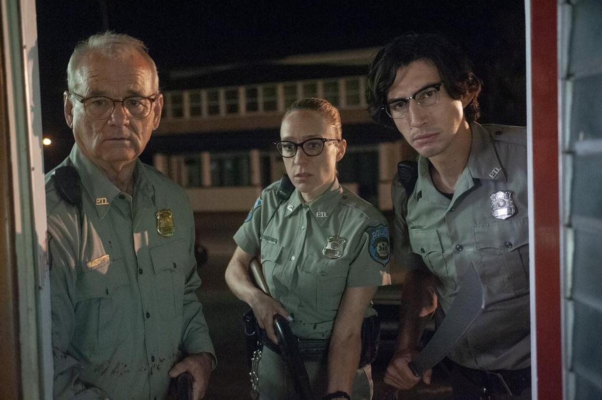 This image released by Focus Features shows Bill Murray, from left, Chloë Sevigny and Adam Driver in a scene from "The Dead Don't Die."
