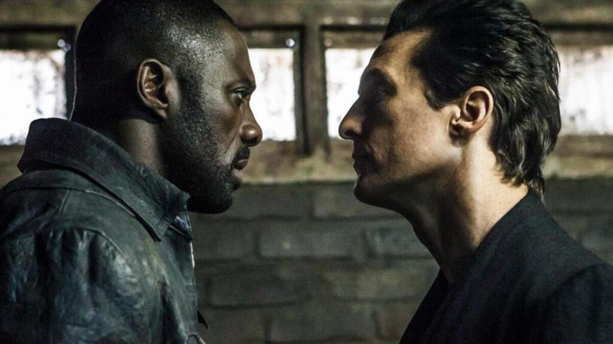 This image released by Sony Pictures shows Idris Elba, left, and Matthew McConaughey in the Columbia Pictures film, “The Dark Tower.”
