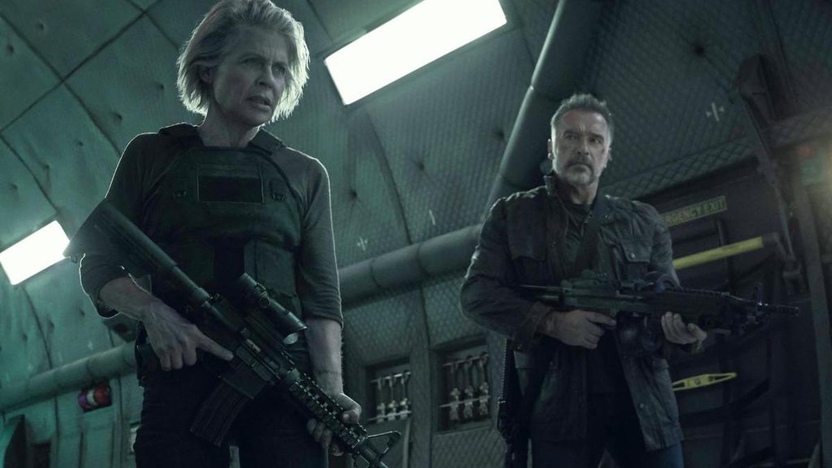 Linda Hamilton, left, and Arnold Schwarzenegger in "Terminator: Dark Fate."