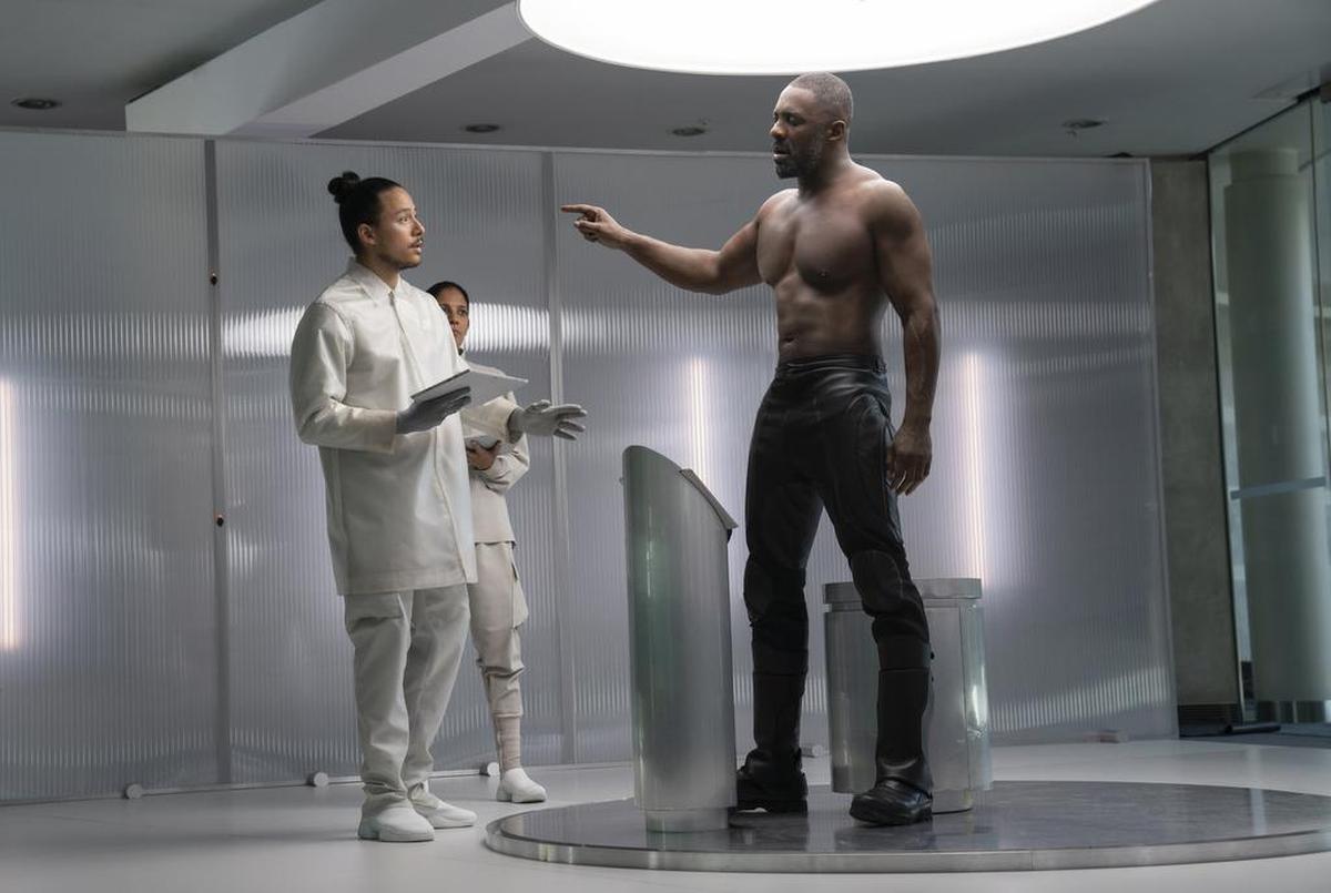 Idris Elba, right, in a scene from "Fast & Furious Presents: Hobbs & Shaw."