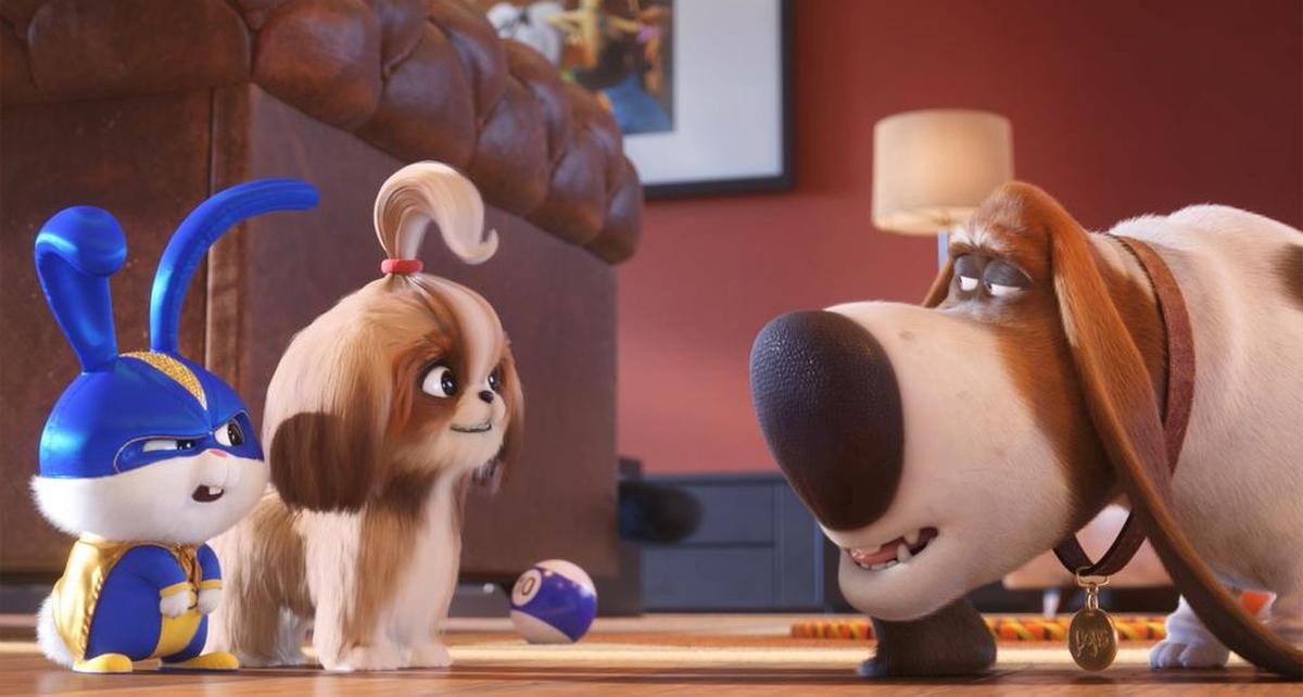 This image released by Universal Pictures shows, from left, Snowball, voiced by Kevin Hart, Daisy, voiced by Tiffany Haddish and Pops, voiced by Dana Carvey in a scene from "The Secret Life of Pets 2."