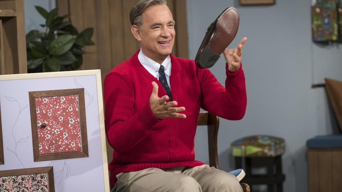 This image released by Sony Pictures shows Tom Hanks as Mister Rogers in a scene from “A Beautiful Day In the Neighborhood,” in theaters on Nov. 22.