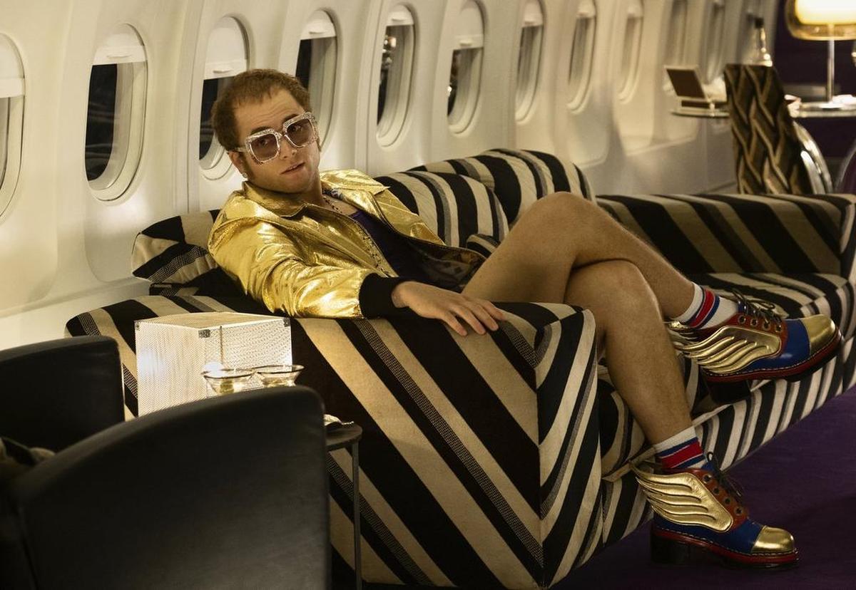 This image released by Paramount Pictures shows Taron Egerton as Elton John in a scene from "Rocketman."