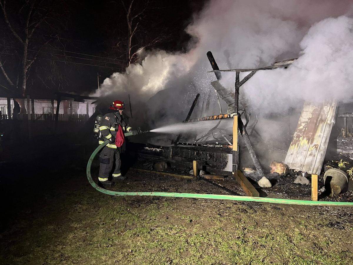 A mobile home on Bernath Road in Finley was destroyed and another nearby was damaged in a fire early Sunday morning.