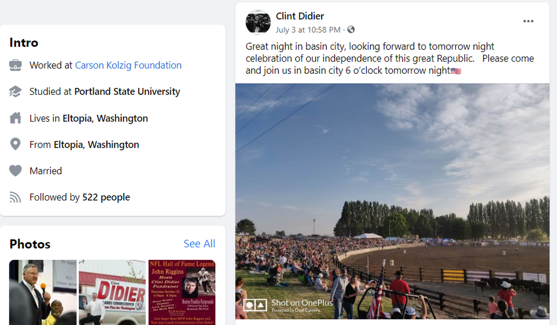 Franklin County Commissioner Clint Didier took to Facebook to talk about celebrating independence after the first day of the two-day Basin City 4th of July Parade and Freedom Rodeo.
