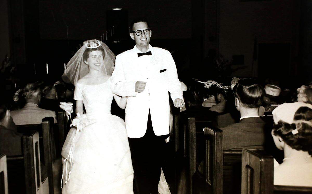 This photo shows Maggie and Jack Brown on their wedding day 62 year ago.