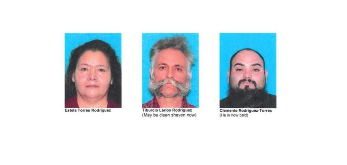 Estela Torres Rodriguez went missing March 28 and is believed dead. Her estranged husband Tiburcio Larios Rodriguez and their son Clemente Rodriguez Torres are wanted for first-degree murder.