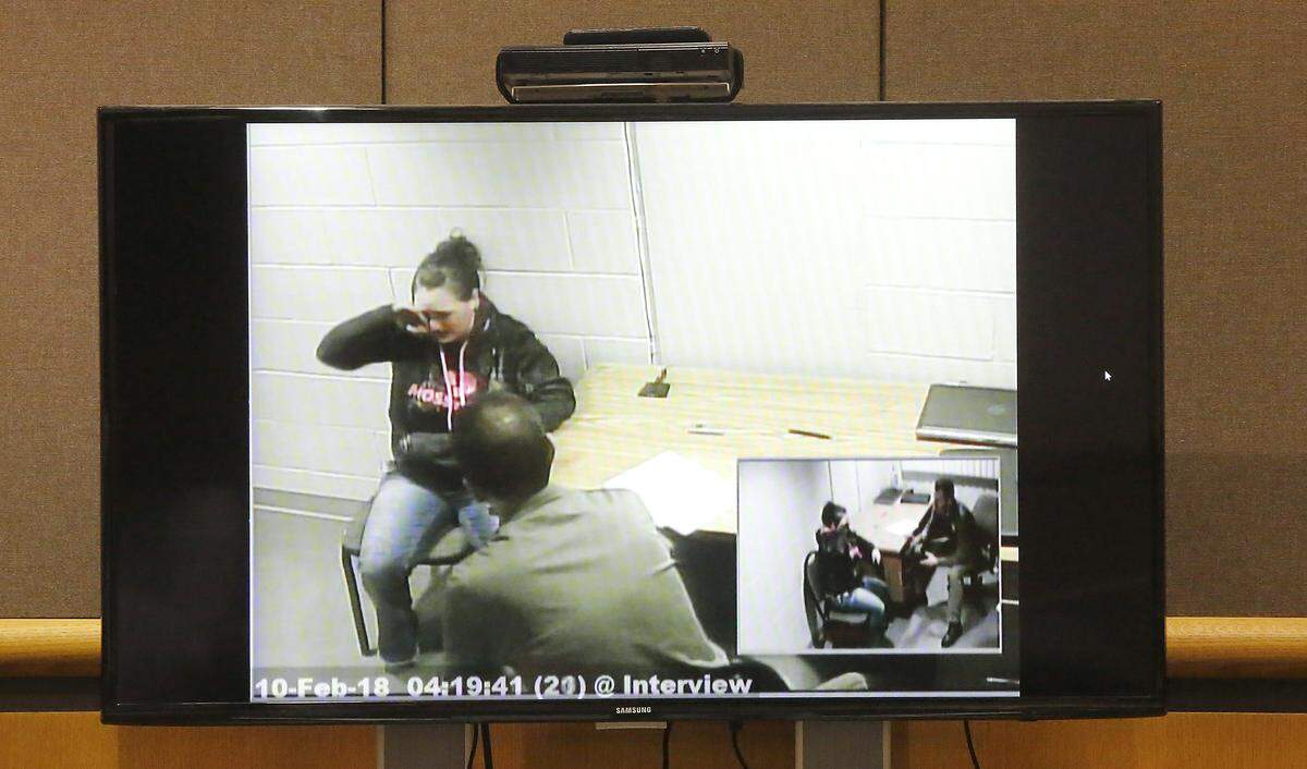 Murder suspect Amy S. Brown wipes away tears during her emotional interview recorded by Benton County Sheriff investigators for the February 2018 death investigation of Amada Hill. The recording was played Wednsday during Brown’s murder trial in Benton County Superior Court. Brown is accused of second-degree murder in the death of Hill during party in Prosser. Watch a video at: tricityherald.com/video