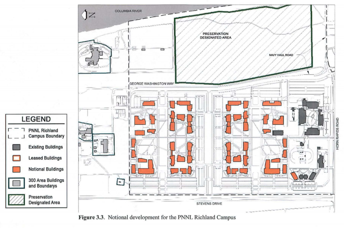 Possible development at the Pacific Northwest National Laboratory is shown, as included in its campus master plan.
