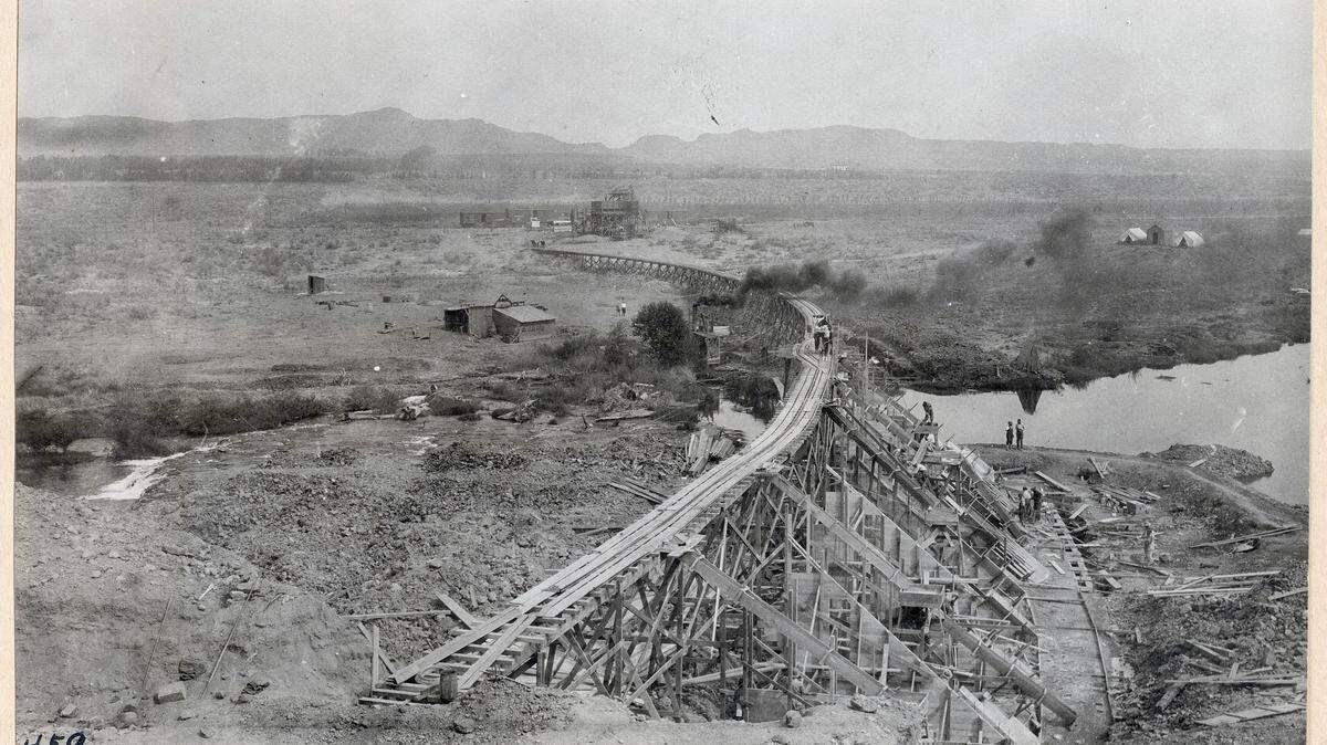 West Extension Irrigation District is celebrating the 100th anniversary of the building of Three Mile Dam, across the Umatilla River. This photo is from construction of the dam in 1914.