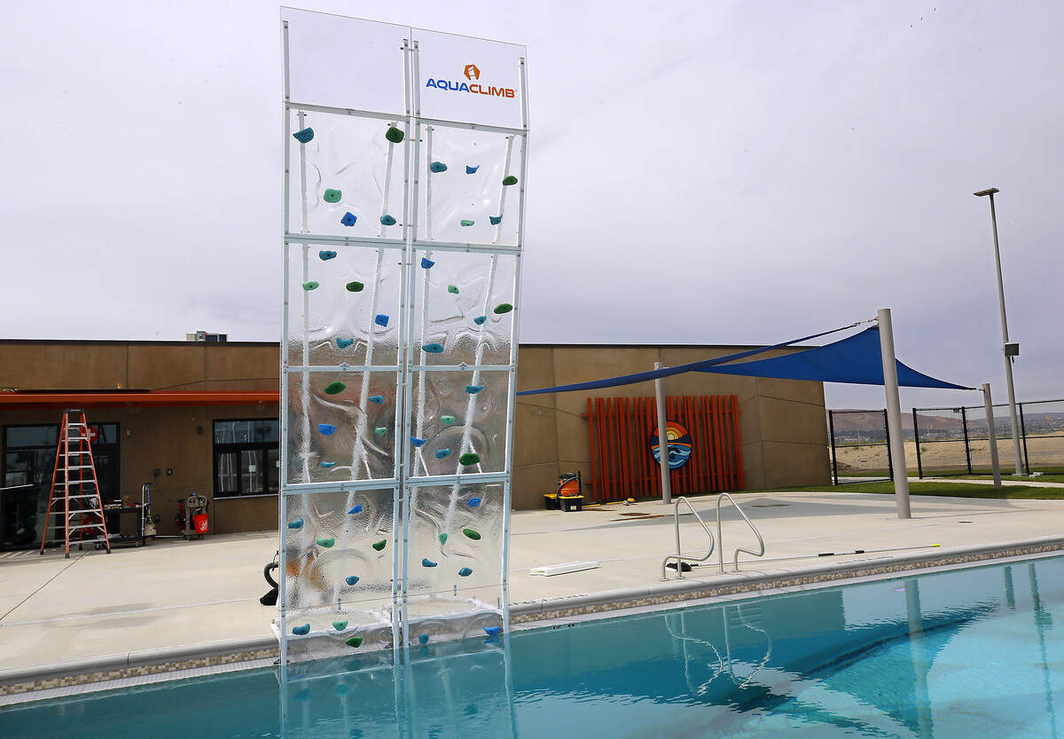 The climbing wall at the Pasco Aquatic Center. Behind the wall is the concessions area.