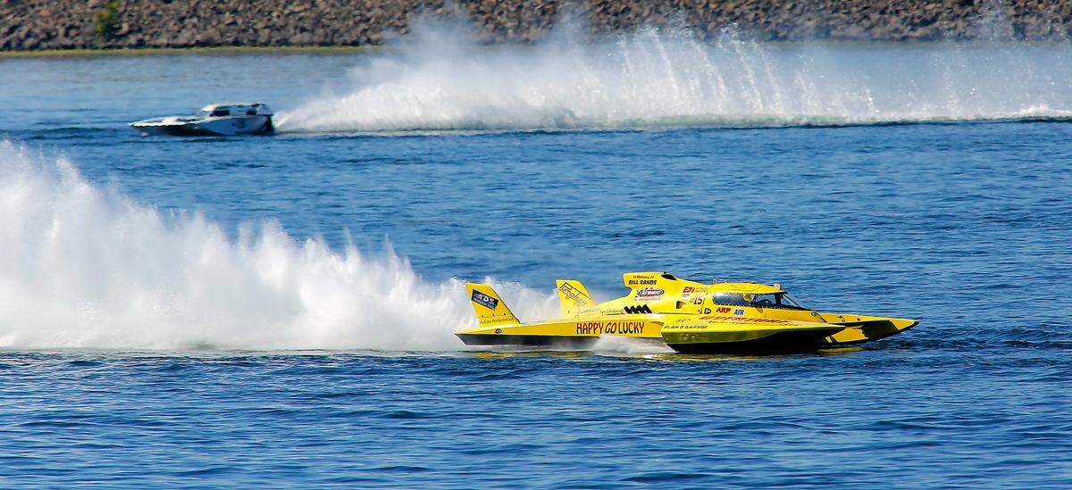 Driver Jerry Hopp races the GP-15 to victory in the second heat of racing action Saturday at the Columbia Cup.