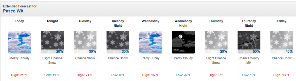 Bitter cold temperatures are forecast for the Tri-Cities for the week of Dec. 19.