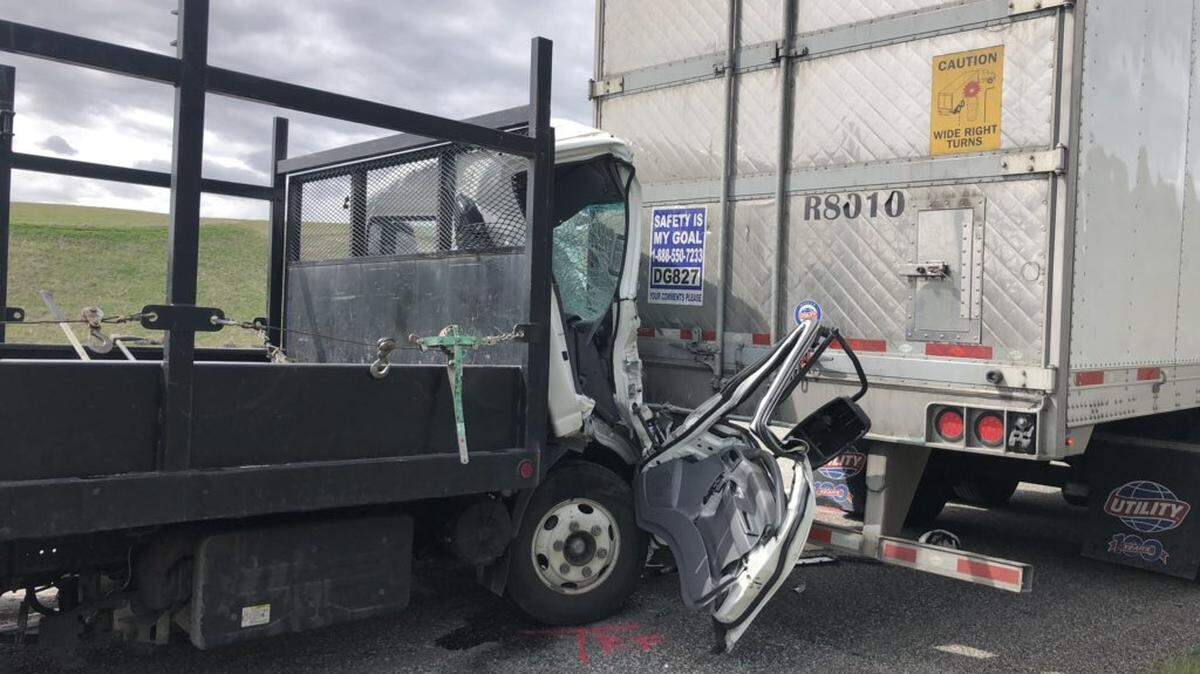 A truck driver was trapped in his truck after falling asleep behind the wheel and crashing Tuesday afternoon.