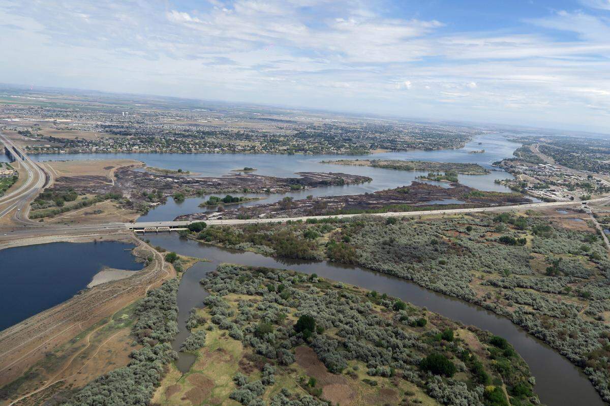 An aerial view of the Yakima River Delta fire shows the extent of the burning that took place.