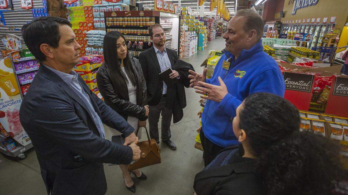 State officials from Colima, Mexico, Walter Alejandro Oldenbourg Ochoa, the secretary of economic promotion, left, and Valeria Perez Manzo, the secretary of social development, tour Fiesta Foods in Pasco in this 2019 file photo.