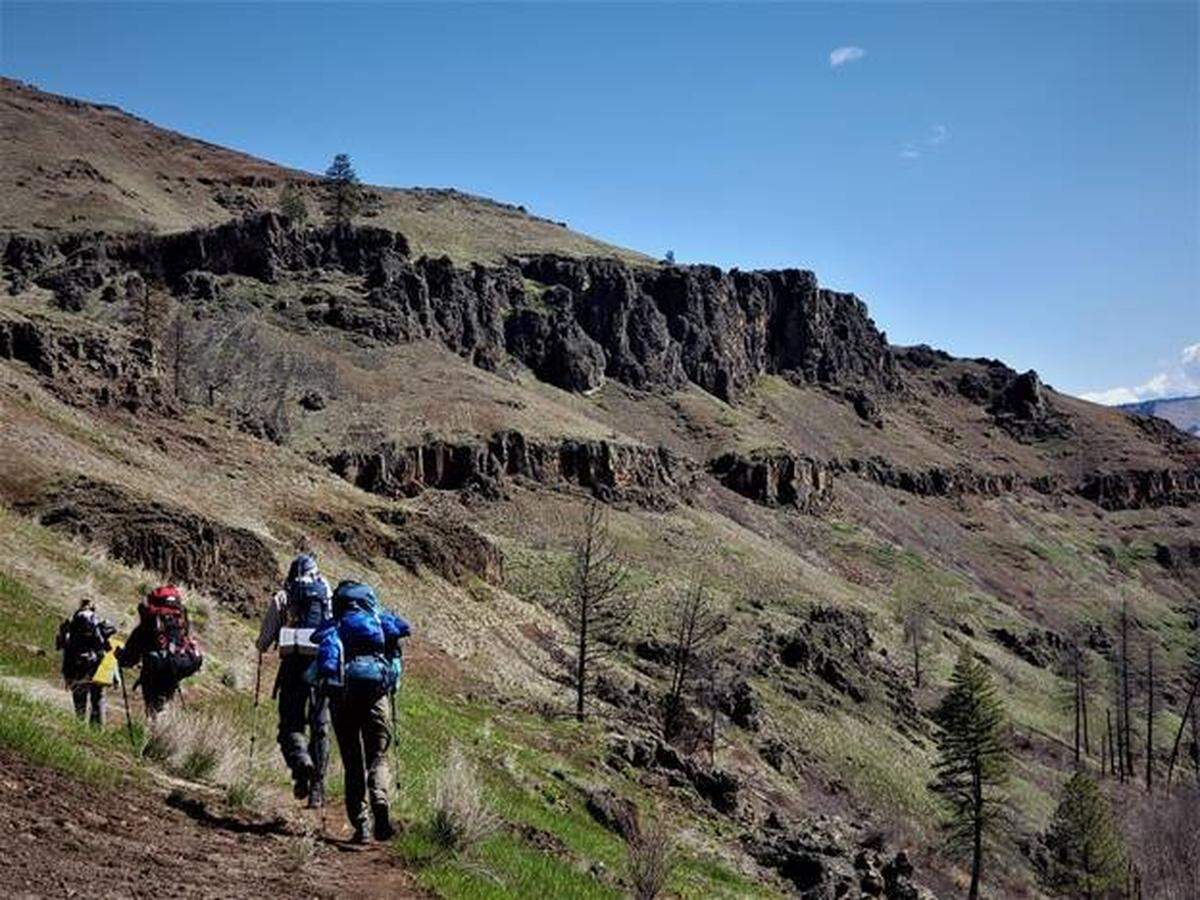 Intermountain Alpine Club (IMAC) hiking group on the Wenaha River Trail.