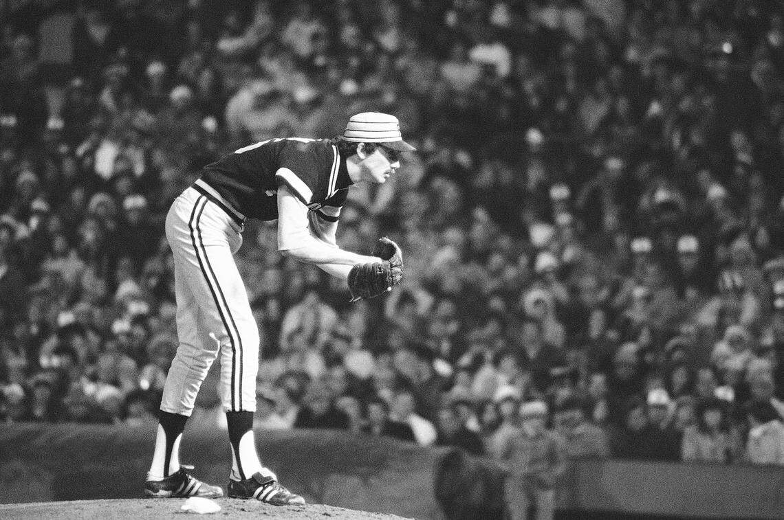 In this Oct. 10, 1979, photo, Pittsburgh Pirates pitcher Bruce Kison delivers to a Baltimore Orioles batter during Game 1 of the World Series, in Baltimore, Md. Kison, who helped the Pirates win two World Series in the 1970s, died Saturday of cancer. He was 68.