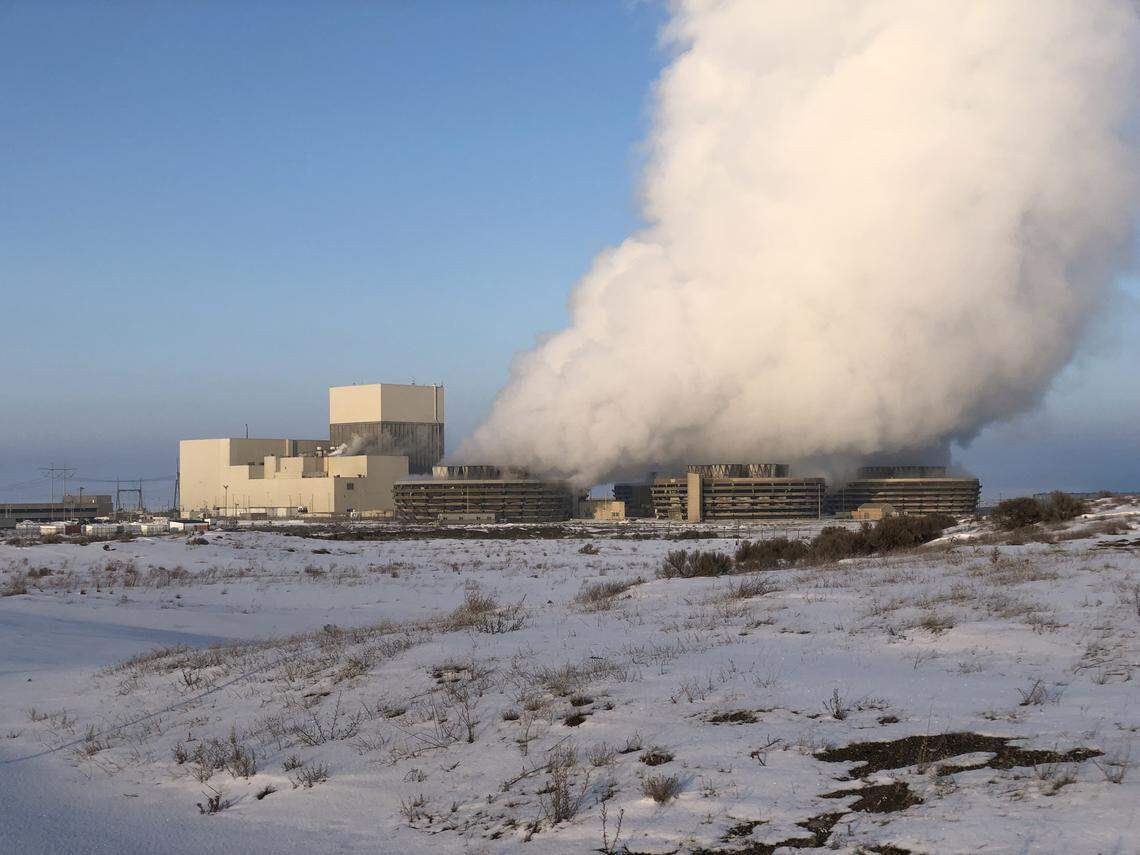 Water vapor rises from the Columbia Generating Station north of Richland.