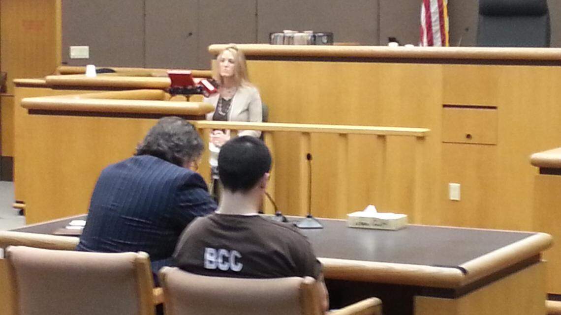 John C.I. Young, 19, appears in court to be sentenced for first-degree murder for the July 4 shooting of 17-year-old Joshua Snapp.