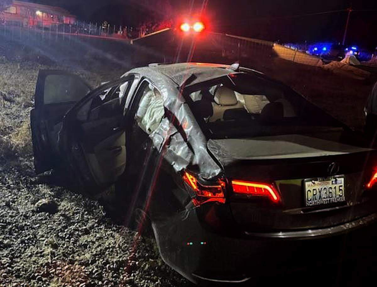 A car with four people inside crashed into a concrete barrier in Finley, injuring two people.