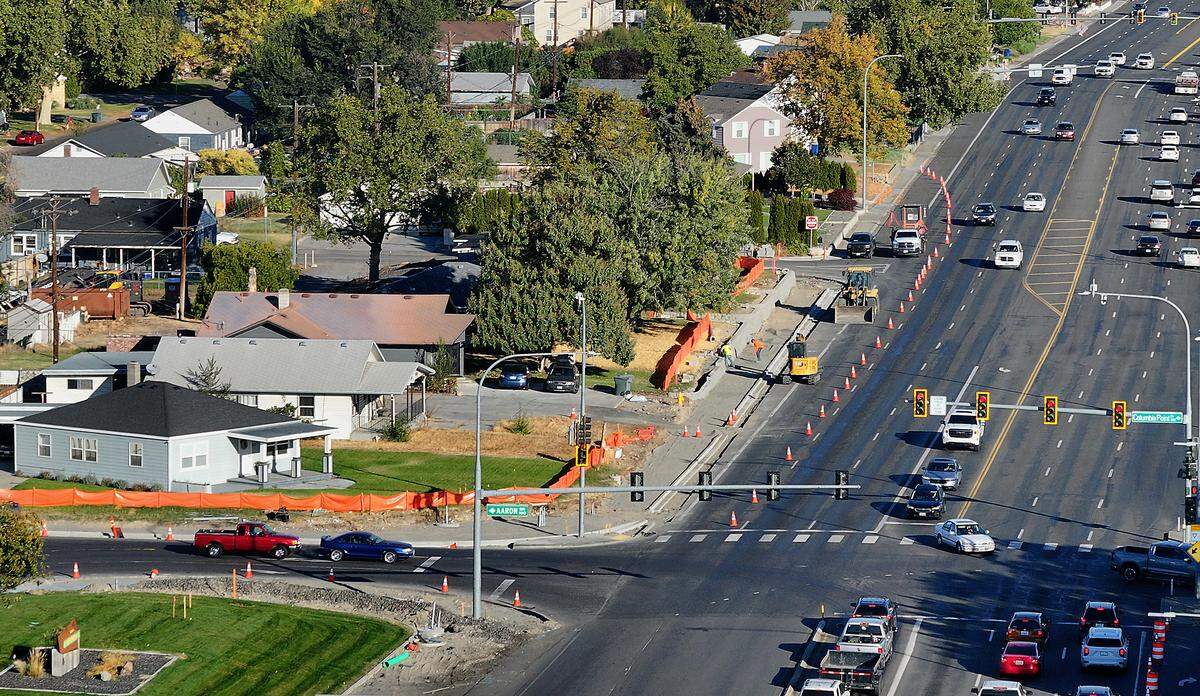 The sourthern end of Georege Washington Way is being expanded to accommodate heavy traffic demands. Sidewalks are being widened between Benham Street and Aaron Drive. Ellsworth Earthworks is the contractor