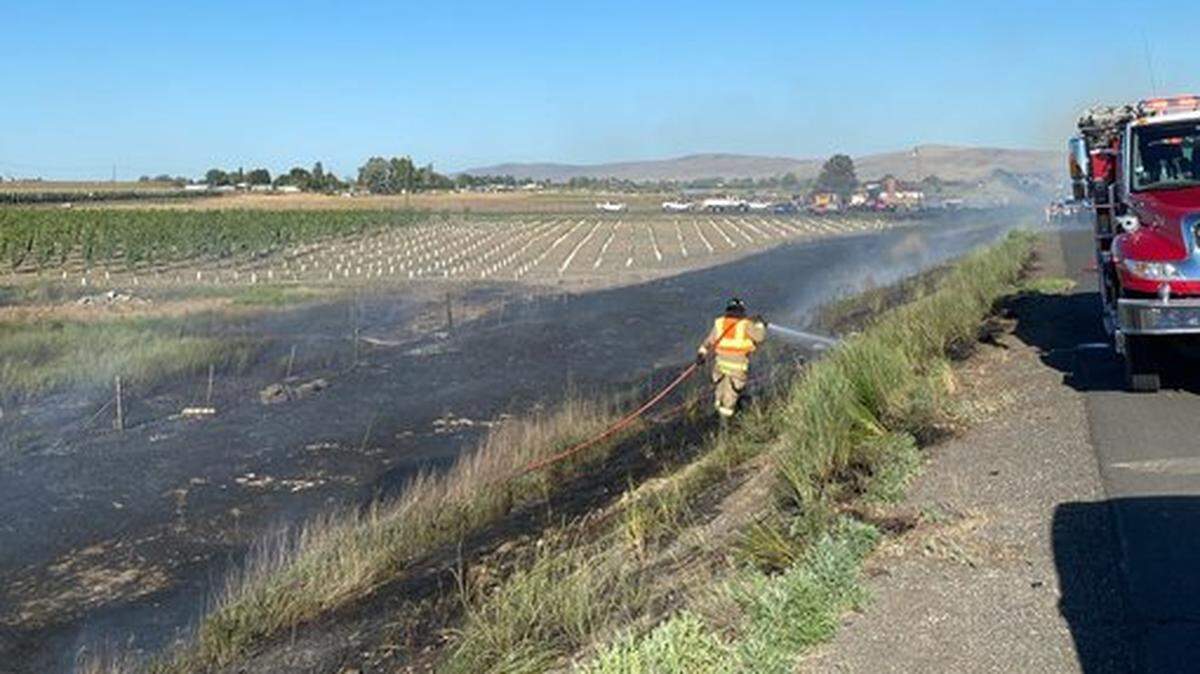 A rollover crash on Interstate 82 near Prosser Tuesday evening that left the driver dead started a wildfire, according to the Washington State Patrol.