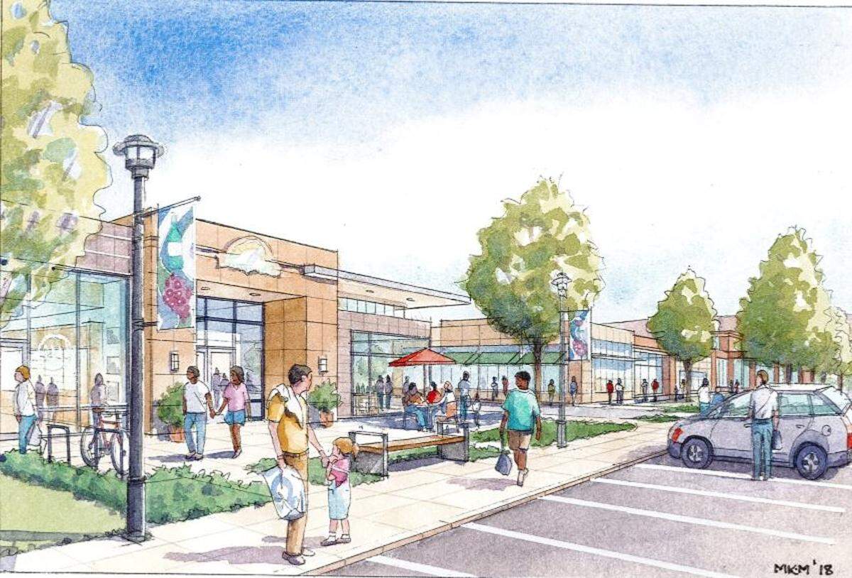Queensgate Plaza is a proposed mixed-use development at a former vineyard site in south Richland.