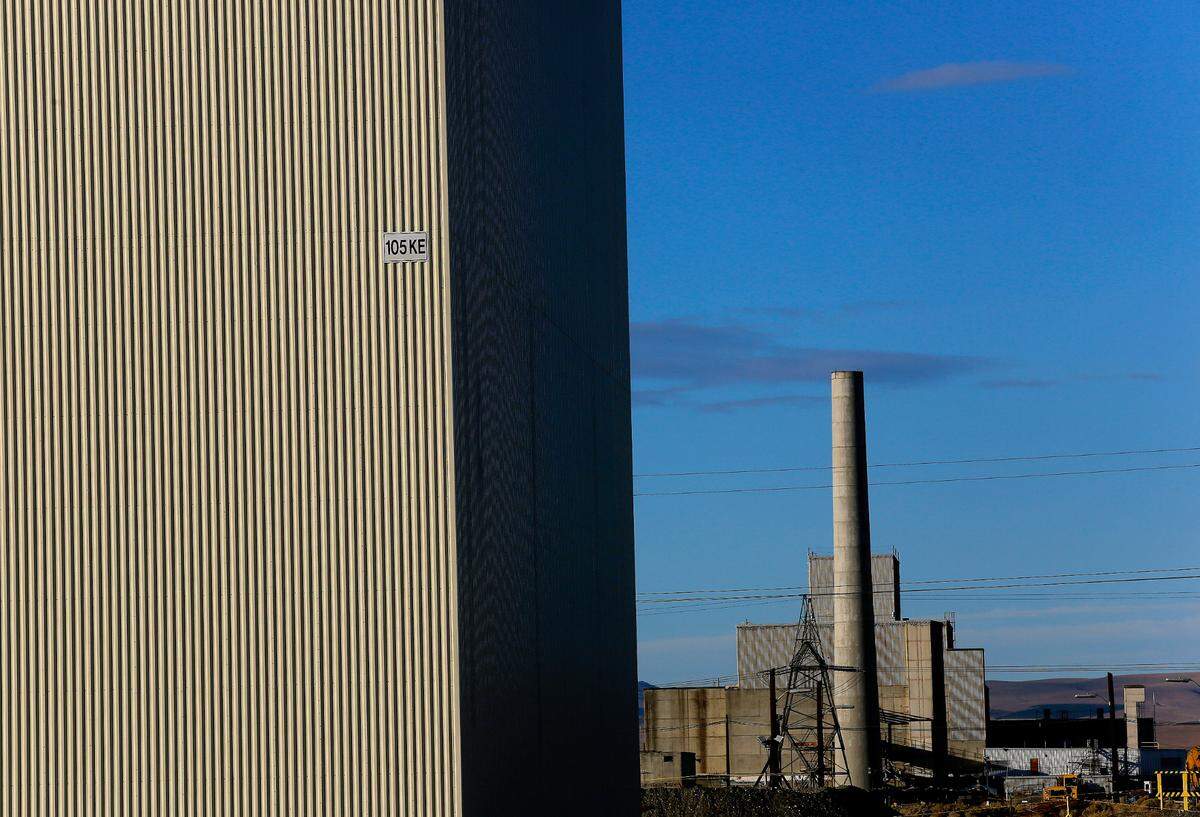 The K East Reactor at the Hanford Site is the seventh former reactor to be cocooned. The K West Reactor, the last former reactor that will be cocooned, is seen at right.
