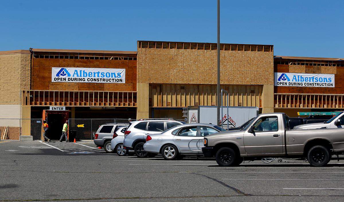 The Alberston’s grocery store in the 5200 block of West Clearwater Avenue in Kennewick remains open for business during a major remodeling.