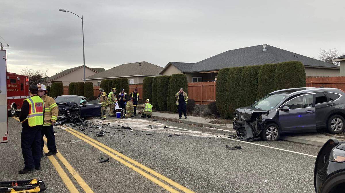 An alleged drunk driver is accused of sending three people to the hospital after a Feb. 17 crash on Deschutes Avenue in Kennewick.