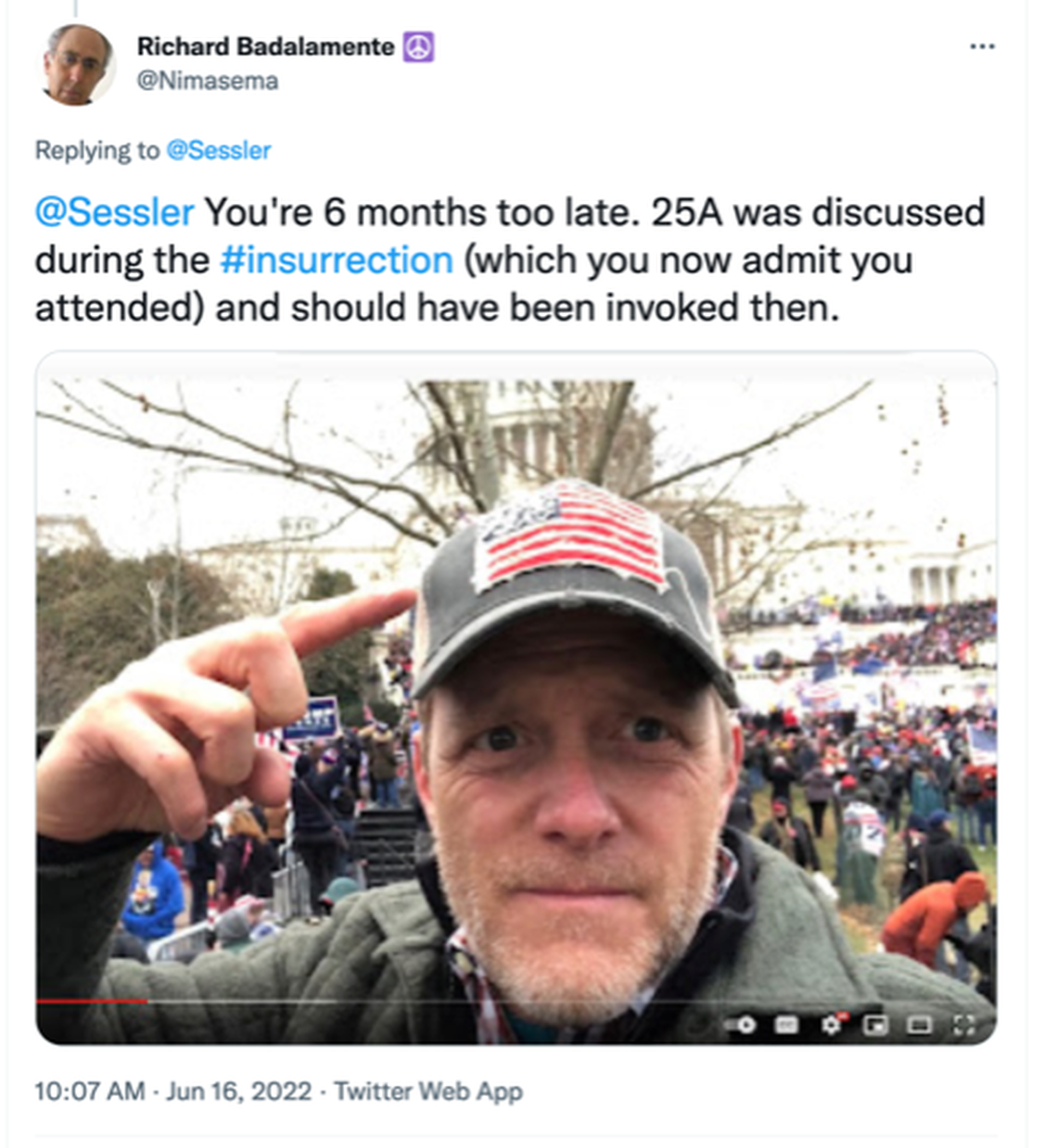 A screenshot of 4th Congressional District candidate Jerrod Sessler at the U.S. Capitol.