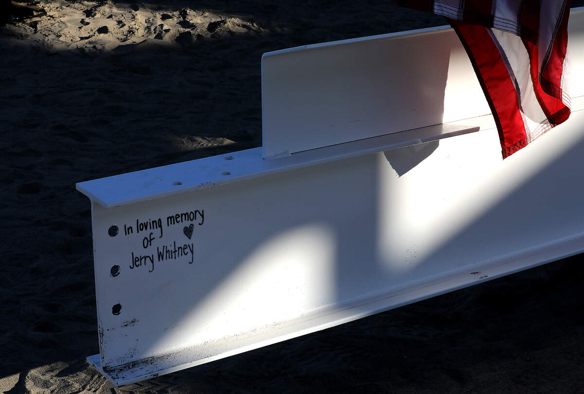 Pasco school superintendent Michelle Whitney’s special message honoring her late father-in-law on the back of the final steel beam for the Orion High School project.