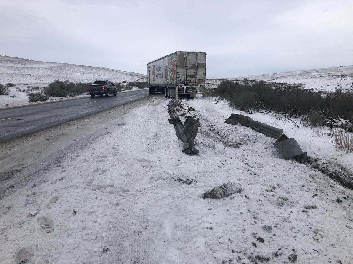 Eastbound lanes of Interstate 82 were blocked after a semi driver lost control Tuesday morning.