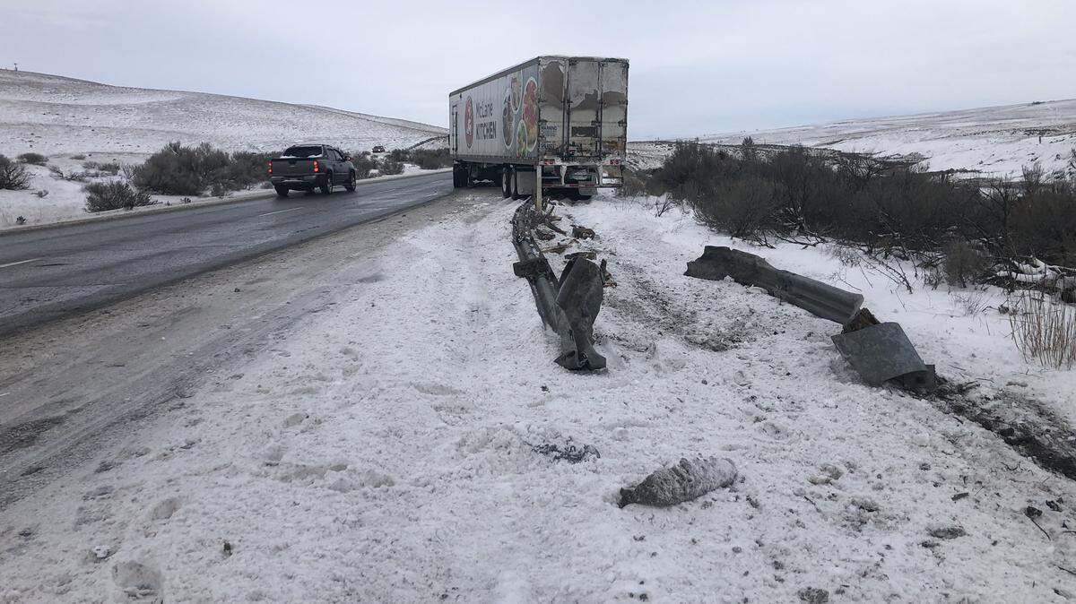 Eastbound lanes of Interstate 82 were blocked after a semi driver lost control Tuesday morning.