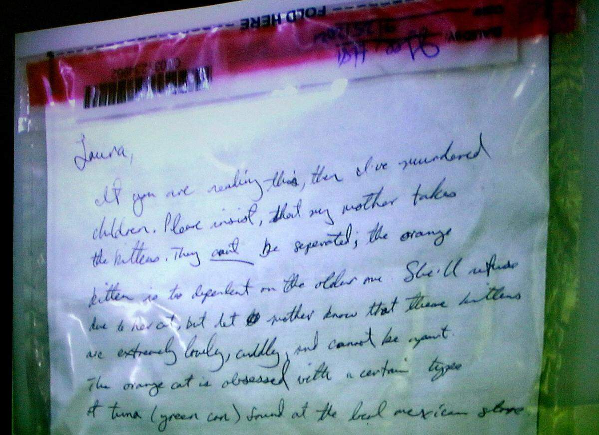 A letter believed to have been written by murder suspect Joshua D. Davis is displayed for the jury Wednesday morning in Franklin County Superior Court in Pasco.  