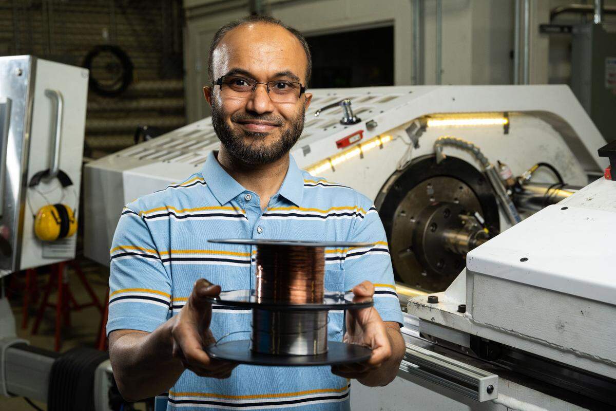 Researchers, including materials scientist Md. Reza-E-Rabby, fabricated highly conductive wires that could be beneficial in multiple industry applications by using a PNNL-developed advanced manufacturing process to add small amounts of graphene to copper.