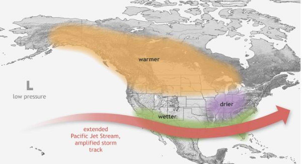 El Nino typically brings warmer than usual winter weather to the Pacific Northwest, with precipitation falling to the south.