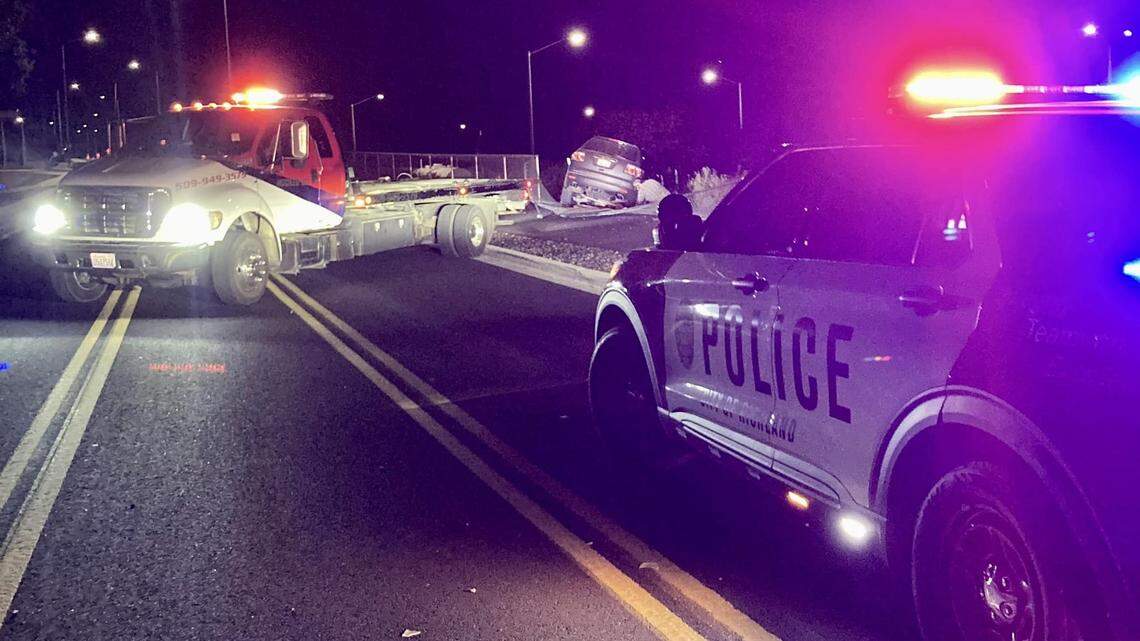 A driver allegedly left a trail of destruction behind her on Columbia Park Trail on Tuesday night.