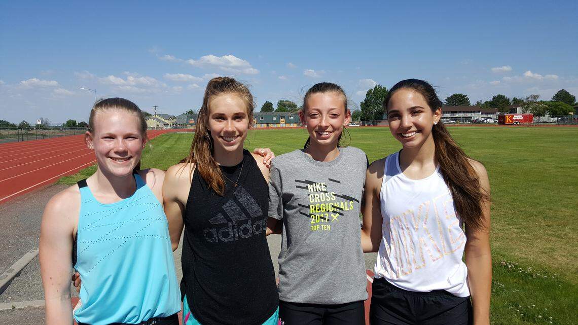 The Kamiakin 4x200 relay team has dominated the 3A state track meet the past seven years. This year's team is comprised of Rachel Harper (from left), Britney Donais, Hannah Paulsen and Katie Petsch. They have the second-best time among 3A schools this year.